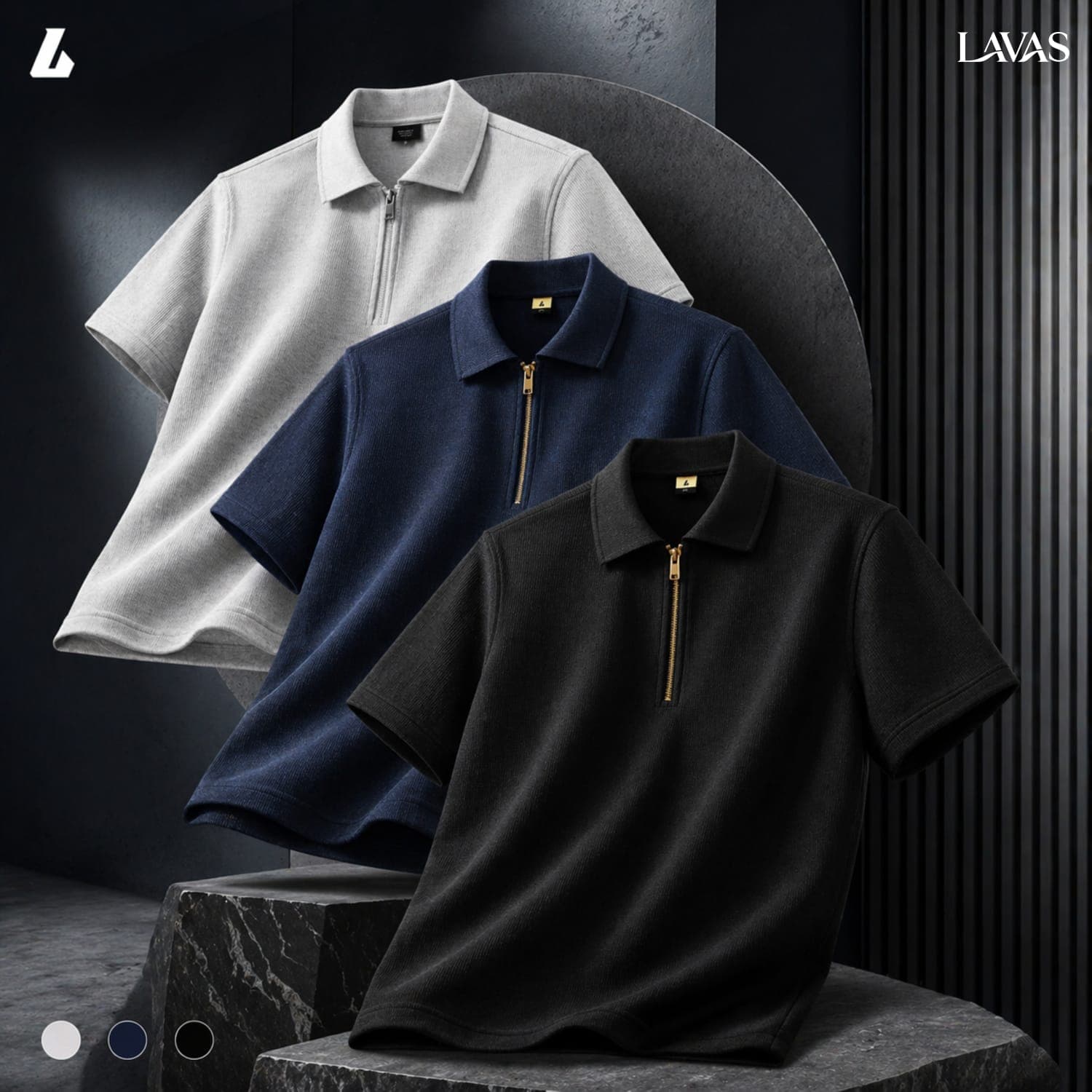 3 Pcs Combo Men’s Premium Waffle Zipper Polo