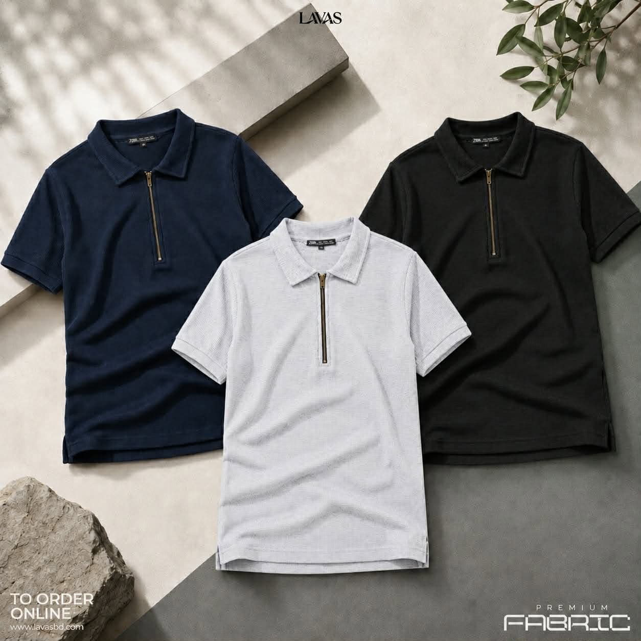 3 Pcs Combo Men’s Premium Waffle Zipper Polo