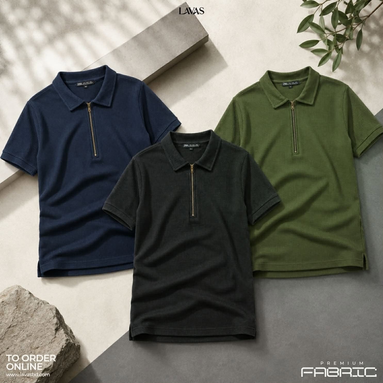 3 Pcs Combo Men’s Premium Waffle Zipper Polo